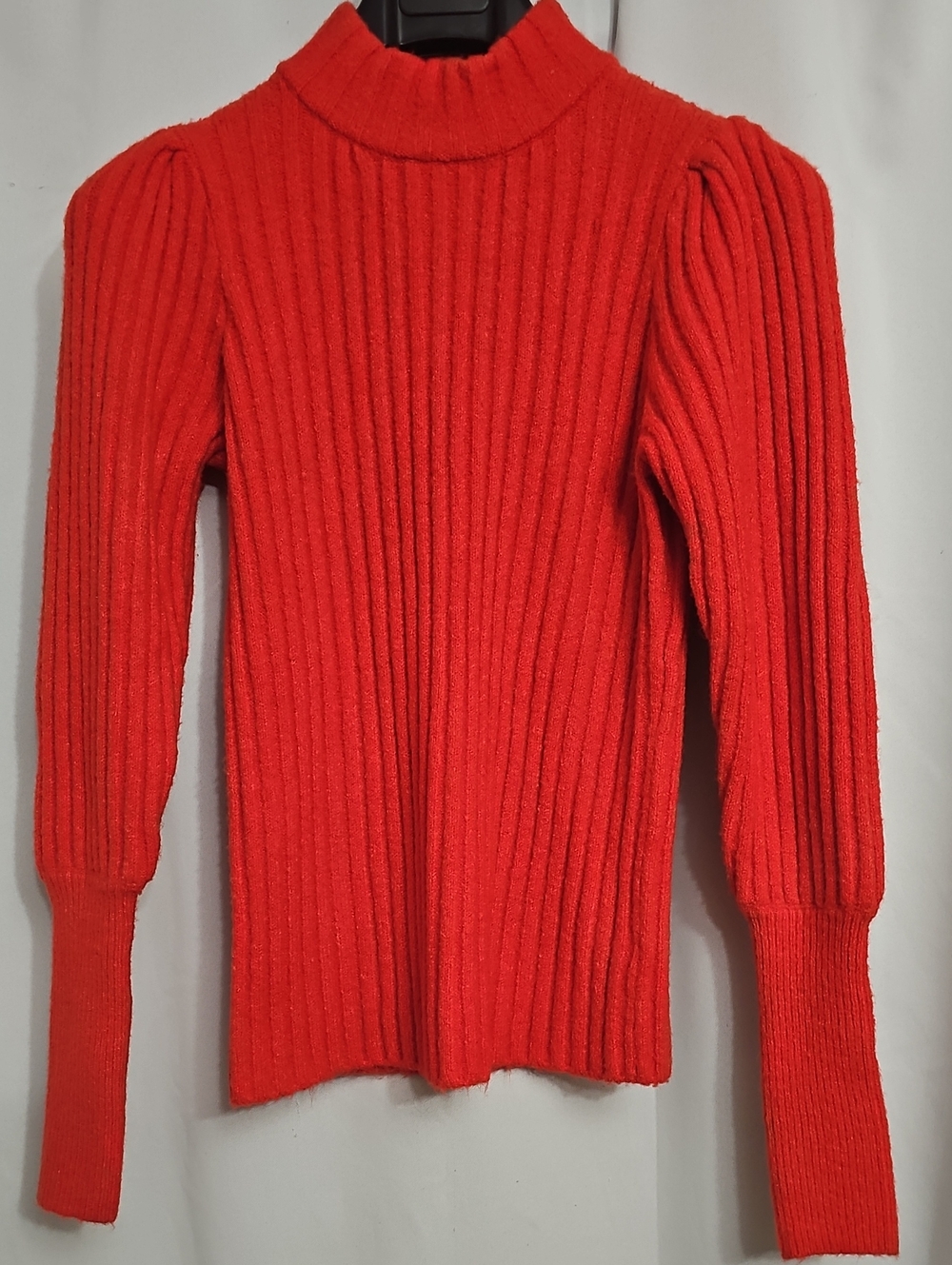 Puff Sleeve Ribbed Turtleneck Sweater Red Orange Size Small WAYF Miles Layer Up